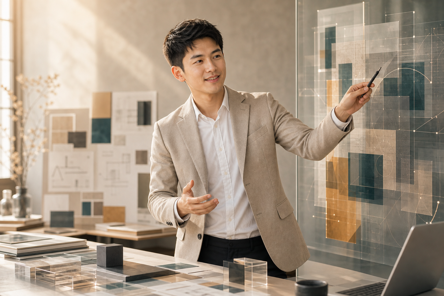 Warm technology workspace portrait